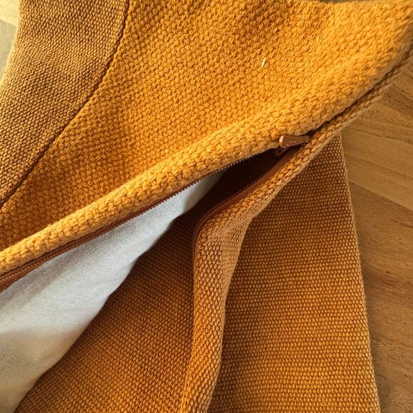 West Elm Cotton Canvas Pillow Cover Honey Gold Rust Cotton Jute Pattern Blocked - Picture 6 of 9
